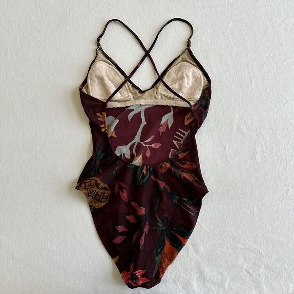 Vintage Ralph Lauren Sport Women's One Piece Floral Burgundy Swimsuit Size 6 USA - Picture 5 of 8